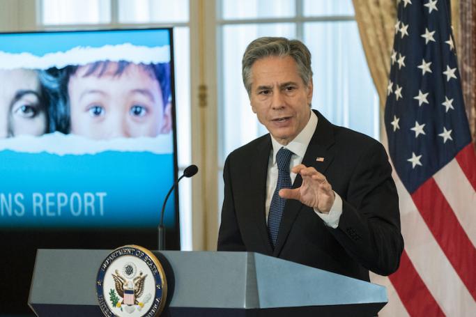 US Secretary of State Antony Blinken speaks during the 2022 Trafficking in Persons (TIP) Report launch ceremony at the State Department in Washington, DC, on July 19, 2022. Photo: AFP