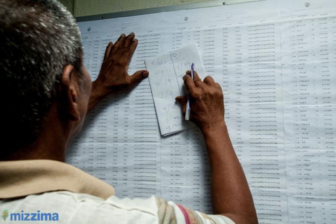 A man checks his name on the voters' list in Tharkayta township, Yangon on 14 September 2015. Photo: Hong Sar/Mizzima
