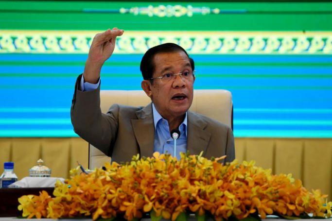 Cambodian Prime Minister Hun Sen speaks during a press conference at the Peace Palace in Phnom Penh,? Cambodia. Photo: EPA