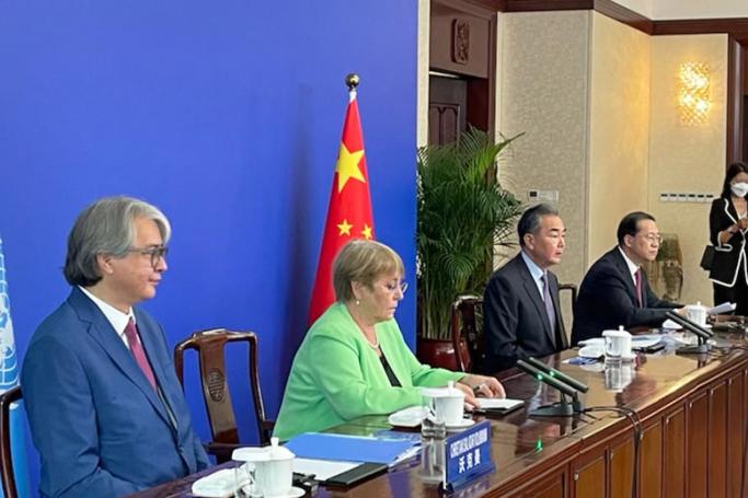 United Nations High Commissioner for Human Rights Michelle Bachelet attends a meeting with Chinese President Xi Jinping. Photo: EPA