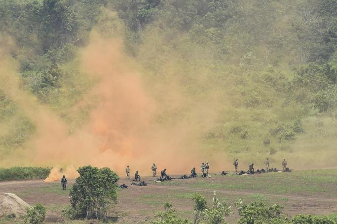  A handout photo made available by the Indonesian military (TNI) shows Indonesian and the US Army soldiers participating during the Super Garuda Shield joint military drill in Baturaja, South Sumatra, Indonesia, 12 August 2022. Photo: EPA