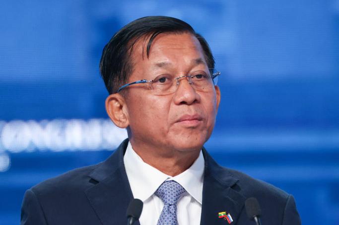 A handout image made available by TASS Host Photo Agency shows Chairman of the State Administrative Council, Prime Minister of the Provisional Government, and Commander-in-Chief of the Armed Forces of Myanmar Min Aung Hlaing attends a plenary session of the 2022 Eastern Economic Forum (EEF) in Vladivostok, Russia, 07 September 2022. Photo: EPA