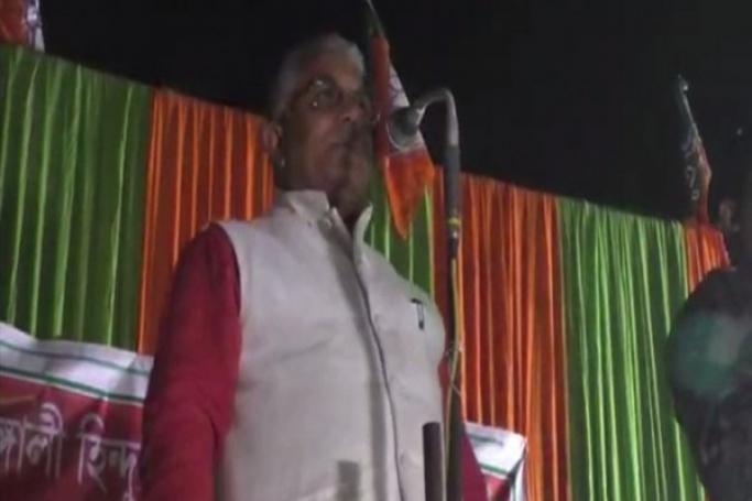 West Bengal BJP president Dilip Ghosh addressing a public gathering in Nadia, West Bengal on Sunday. Photo: ANI