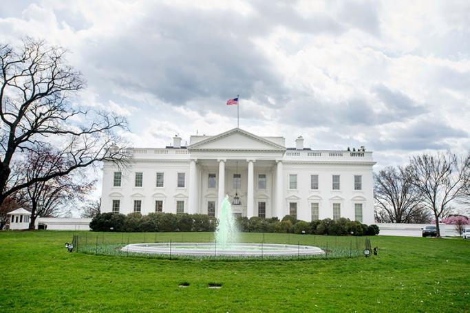 The fountain on the North Lawn of the White House is seen dyed green in Washington, DC, USA. Photo: EPA