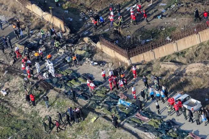 An aerial view of the wreckage from the crashed Ukrainian International Airlines plane near Tehran, Iran, January 8, 2020. Photo: AFP