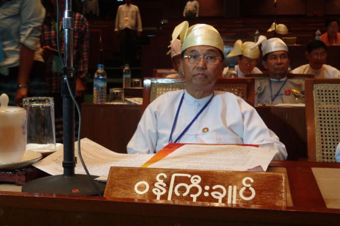 Yangon Chief Minister U Myint Swe during the Yangon region parliamentary seesion in 2014. Photo: Min Min/Mizzima  
