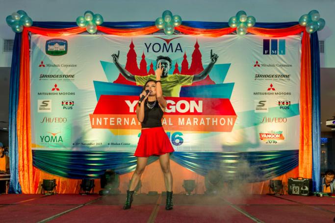 YYIM 2016 Charity Ambassador and popular Myanmar singer-songwriter Lung Sitt Ja Moon (Ah Moon) performs at the Hleden Center during an event celebrating the launch of the YYIM 2016.
