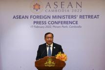 Cambodia's Foreign Minister Prak Sokhonn speaks during the Association of Southeast Asian Nations (ASEAN) Foreign Ministers' Retreat press conference in Phnom Penh on February 17, 2022.