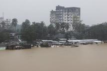 A general view shows a flooded residential area following monsoon rainfalls in Sylhet on June 18, 2022. Photo: AFP
