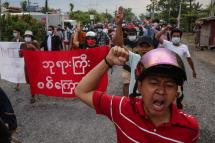 Demonstrators march during anti-military coup protest in Mandalay, Myanmar, 12 May 2021. Photo: EPA