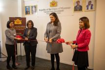 Zin Mar Aung, the foreign minister of Myanmar's opposition National Unity Government (second from left), opens the group's liaison office in Washington, D.C., alongside US Under Secretary of State Uzra Zeya (second from right), on February 13, 2023. Photo: Zin Mar Aung/Twitter