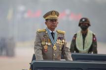 (File) Myanmar military Commander-in-Chief Senior General Min Aung Hlaing (L) participates in a parade during the 76th Armed Forces Day in Naypyitaw, Myanmar, 27 March 2021. Photo: EPA
