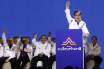 Incumbent Thai Prime Minister Prayut Chan-o-cha addresses a Ruam Thai Sang Chart Party (United Thai Nation) reacts during a party meeting in Bangkok, Thailand, 25 March 2023. Photo: EPA