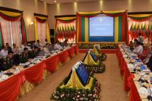 The Second day of the special meeting between the Union Government and leaders from Nationwide Ceasefire Agreement Signatory Ethnic Armed Organizations being held in Nay Pyi Taw yesterday. Photo: MNA