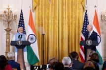 US President Joe Biden (R) and Indian Prime Minister Narendra Modi (L) hold a joint press conference following their bilateral meeting, in the East Room of the White House in Washington, DC, USA, 22 June 2023. Photo: EPA