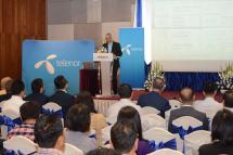CEO of Telenor Myanmar Sharad Mehrotra delivers the speech at the 6th annual sustainability briefing at Park Royal hotel in Yangon on 22 March. Photo: MNA