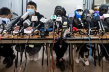 Family members of the 12 arrested people in China attend a press conference as trial in Shenzhen has concluded without a verdict in Hong Kong, China, 28 December 2020. Photo: EPA