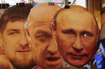 Face masks depicting Chechen Republic's regional leader Ramzan Kadyrov, owner of PMC (Private Military Company) Wagner Yevgeny Prigozhin and Russian President Vladimir Putin are displayed for sale at a souvenir market in St. Petersburg, Russia, 26 June 2023. Photo: EPA
