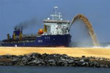 (File) Asia's largest sand dredger 'Jun Yang 1' belonging to China Harbour Engineering Company, pumps sand during the construction work of the Colombo Port City, now renamed Colombo Financial City, near Galle Face in Colombo, Sri Lanka, 02 October 2017. Photo: EPA
