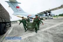 Two Chinese cargo planes carrying aid supplies arrive in Nay Pyi Taw from China on 28 August 2015. Photo: Hong Sar/Mizzima
