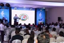 UEC Chairman U Tin Aye delivers closing remarks at closing ceremony of the Media Centre of the Union Election Commission. Photo: MNA
