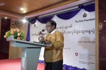 Doctor Zaw Myint Maung, Chief Minister of Mandalay Region, giving his opening speech.
