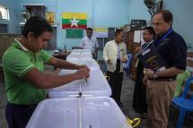 European Union Election Observation Mission Chief Observer Alexander Graf Lambsdorff and team observered during election day in Yangon. Photo: European Union Election Observation Mission Myanmar
