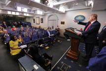 US President Donald Trump (R) speaks during a press briefing with members of the coronavirus task force in the Brady Press Briefing Room of the White House in Washington, DC, USA, 17 April 2020. Photo: EPA