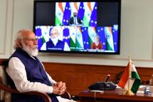 A handout photo made available by the Indian Press Information Bureau (PIB) shows Indian Prime Minister, Narendra Modi during the 15th India-EU Virtual Summit 2020, in New Delhi, India, 15 July 2020. Photo: EPA