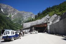 This photograph taken on September 1, 2020 shows the south portal of the Atal Rohtang Tunnel in Dhundi village near Solang in Himachal Pradesh state. Photo: AFP