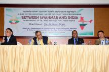 Myanmar Press Council Member Dr Zaw Than (extreme left) sharing his view on the concluding day of two day India-Myanmar media interaction programme in the state capital of Manipur in India's north east bordering Myanmar.
