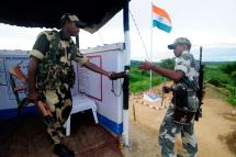 Indian Border Security Force soldiers on duty in Assam State. Photo: EPA

