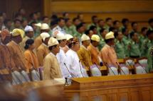 Members of Parliament attend the union parliament session in Naypyitaw, Myanmar, 29 February 2016. Photo: Hein Htet/EPA
