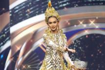 This handout photo taken on March 24, 2021 and released by the Miss Grand International beauty pageant on March 25 shows Miss Grand International contestant Han Lay taking part in the national costume part of the contest in Bangkok. Photo: Miss Grand International / AFP
