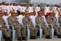 Myanmar generals in a line up for Union Day, Nay Pyi Taw, Myanmar. Photo: Nyein Chan Naing/EPA 
