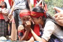 Two student protesters cry at the students' protest site in Letpadan, Bago region on 10 March 2015.Photo: Thet Ko/Mizzima
