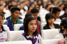 (File) Myanmar youth attend the launch ceremony for the Myanmar's Youth Policy at the Myanmar International Convention Center 2 in Naypyitaw, Myanmar, 05 January 2018. Photo: EPA