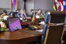 This picture shows a vacant chair for the Myanmar delegation during the Association of Southeast Asian Nations (ASEAN) Foreign Ministers' meeting in Labuan Bajo on May 9, 2023. Photo: MAST IRHAM