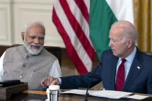 Indian Prime Minister Narendra Modi (L) and US President Joe Biden (R) hold hands during a meeting with senior officials and CEOs of US and Indian companies gathered to discuss innovation, investment and manufacturing in a variety of technology sectors, at the White House in Washington, DC, USA, 23 June 2023. EPA-EFE/CHRIS KLEPONIS 
