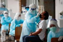 A Thai man undergoes a free COVID-19 nasal swab test for at-risk people in a bid to curb the rapid spreading of the pandemic in Bangkok, Thailand, 17 April 2021. Photo: EPA