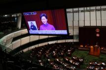 Chief Executive Carrie Lam takes questions from lawmakers during the first regular meeting of the legislature at the Legislative Council in Hong Kong, Jan. 12. Photo: Reuters-Yonhap