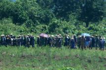 Prisoners working at a plantation site in Rezajo prison labor camp in Kalay township in Sagaing Region. Photo: Swe Win/Myanmar Now

