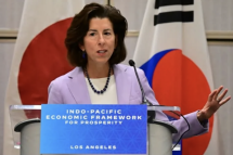 US Commerce Secretary Gina Raimondo speaks during the Welcome Breakfast at the Indo-Pacific Economic Ministerial in Los Angeles, California, on September 8, 2022. Photo:  Frederic J. BROWN / AFP