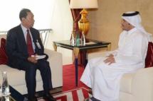 Qatari Minister of Foreign Affairs, Sheikh Mohammed bin Abdulrahman Al-Thani, met on 13 May, 2017, the Chairman of Myanmar Parliament's Legal Affairs and Special Cases Assessment Commission, Thura U Shwe Mann while the chairman is in Qatar to attend the 17th Doha Forum. Photo: Embassy of the State of Qatar in Myanmar
