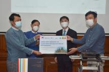 Union Minister Thura U Aung Ko accepts the Conservation Management-Manual GPR Equipment presented by the Republic of Korea on 11 January 2021. Photo: MNA
