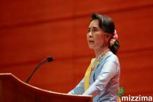 Myanmar's Foreign Minister and State Counselor Aung San Suu Kyi speaks during the second session of the Union Peace Conference - 21st century Panglong in Nay Pyi Taw on 24 May 2017. Photo: Min Min/Mizzima
