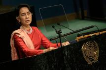 (FILE) - Aung San Suu Kyi, State Counsellor and Minister for Foreign Affairs of the Republic of the Union of Myanmar addresses the General Debate at the 71st Session of the United Nations General Assembly at UN headquarters in New York, USA, 21 September 2016 (reissued 13 September 2017). Photo: Peter Foley/EPA
