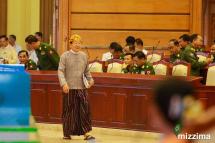 Newly elected chairman of the Pyithu Hluttaw (lower house parliament) speaker T Khun Myat attends a second regular parliament in Nay Pyi Taw on 22 March 2018. Photo: Min Min/Mizzima
