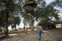 A man walking past a tree house in Taik Kyi village on the outskirts of Yangon. Photo: Ye Aung Thu/AFP
