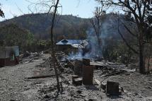 A general view shows the remains of a house that was set on fire by a mob in the ethnic violence hit area of Heiroklian village in Senapati district, in India's Manipur state on May 8, 2023. Photo: AFP